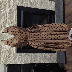 Laura Petites Copper And Black Polka Dot Sleeveless Dress With Belt